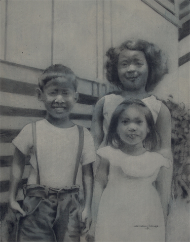 pencil drawing three children in Palama