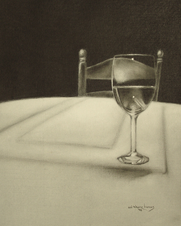 pencil drawing wineglass on a table