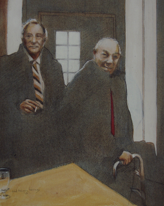 pencil drawing two men in suits