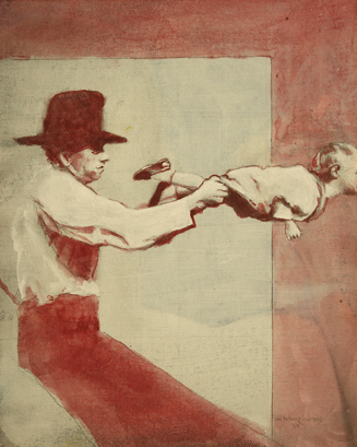 mixed media drawing man swings a child